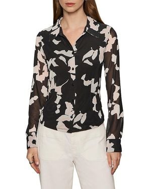 Sanctuary Fitted Mesh Button Down Top - Black