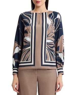 Ming Wang Floral Abstract Crepe De Chine Blouse - Blue