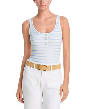 Aqua Striped Rib Button Bodysuit - Blue
