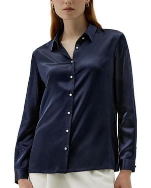 LILYSILK Classic Imitation Pearl Button Silk Shirt - Blue