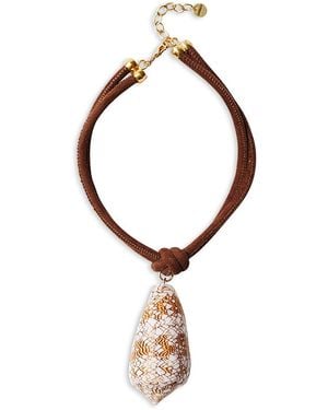 Chan Luu Fabric Cone Shell Suede Pendant Necklace, 13.5-15.5 - White