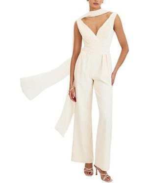 Miss Circle Harper Ruched V-Neck Jumpsuit With Scarf - White
