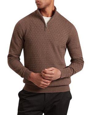 Ted Baker Jeremee T Stitch Half Zip Cotton Wool Sweater - Brown