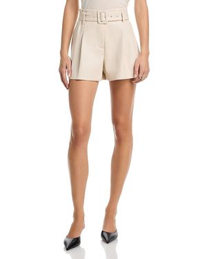 Aqua Faux Leather Belted Shorts - White