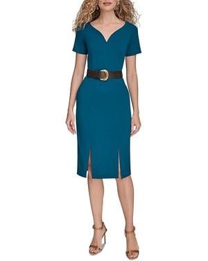 Donna Karan Belted Midi Sheath Dress - Blue