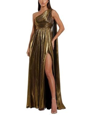 Mac Duggal Petite Metallic One Shoulder Gown With Slit - Brown