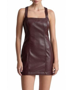 Avec Les Filles Faux Leather Racer Neck Mini Dress - Purple