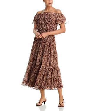 PAIGE Alistar Off The Shoulder Midi Dress - Brown