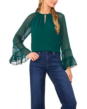 Cece Tiered Flowy Keyhole Blouse - Green