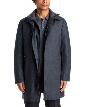 Vince Wool Blend Flannel Down Car Coat & Removable Bib - Blue
