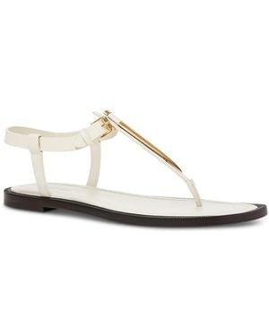 Fendi Artiglio Embellished Leather T Strap Sandals - White