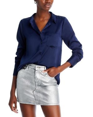 Aqua Satin Button Front Blouse - Blue