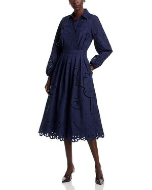 Tahari The Zoya Eyelet Embroidered Dress - Blue