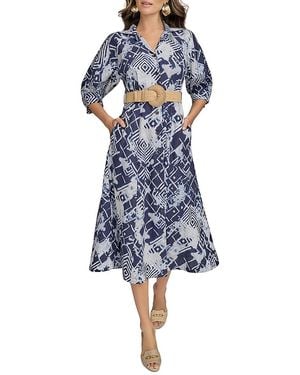 Donna Karan Linen Blend Belted Shirtdress - Blue