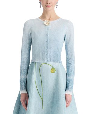 Oscar de la Renta Flower Button Printed Cardigan - Blue