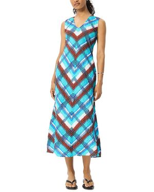 Whistles Petite Checked V Neck Textured Dress - Blue