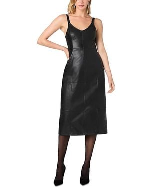 French Connection Dessa Faux Leather V Neck Dress - Black