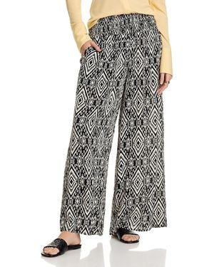 Aqua Ikat Print Smocked Waist Pants - Multicolour