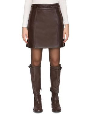 Bagatelle Braid Trim Faux Leather Mini Skirt - Brown