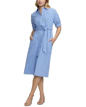 Foxcroft Esther Elbow Sleeve Stripe Dress - Blue