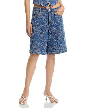 Cinq À Sept Garden Doodle High Rise Jean Shorts - Blue