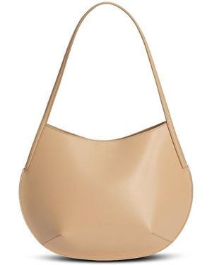 Jil Sander Kante Debossed Logo Leather Shoulder Bag - Natural
