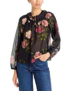 Johnny Was Bowdie Cotton & Silk Lace Trim Sheer Top - Blue