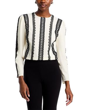 Misook Lace Applique Woven Blouse - White