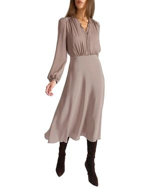 Santorelli Amal Silk Long Sleeve Fit And Flare Midi Dress - Natural