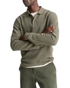 Vince Long Sleeve Basket Weave Polo Shirt - Green