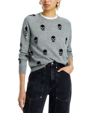 Aqua 100% Cashmere Skull Print Crewneck Sweater - Grey