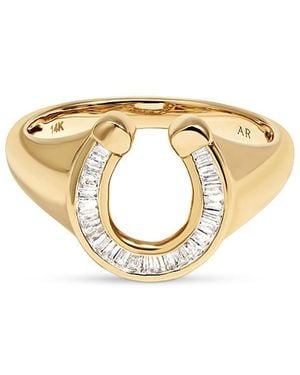Adina Reyter 14K Diamond Baguette Horseshoe Signet Ring - Metallic