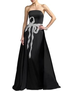 Mac Duggal Strapless Stretch Satin Column Gown With Overskirt - Black