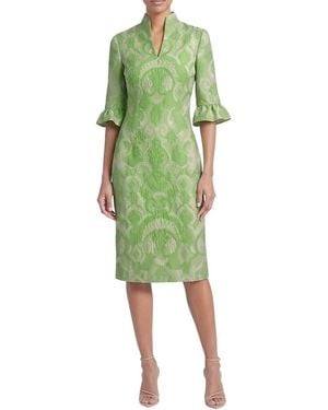 Ming Wang Damask Jacquard Woven Midi Dress - Green