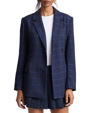 Avec Les Filles Windowpane Hourglass Tailored Blazer - Blue