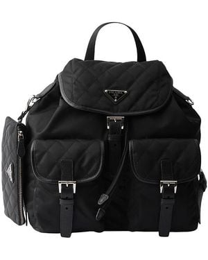 Prada Medium Quilted Re-Nylon Backpack With Saffiano Leather Trim - Black