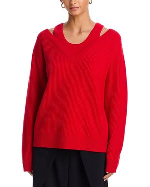 Helmut Lang Double Layer V Neck Woolen Sweater - Red
