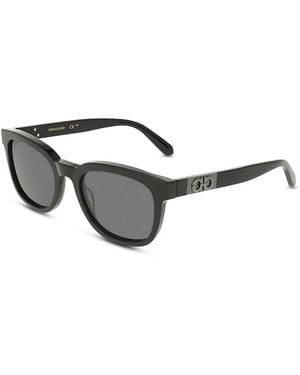 Ferragamo Color Block Temple Rectangular Sunglasses, 54Mm - Gray