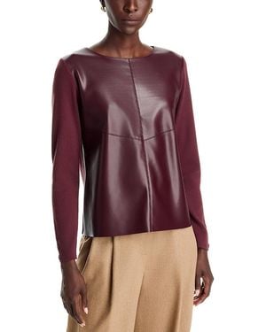 Sioni Faux Leather Front Knit Sweater - Red