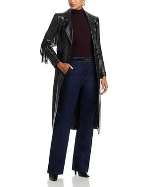 L'Agence Celina Fringe Trim Faux Leather Trench Coat - Black