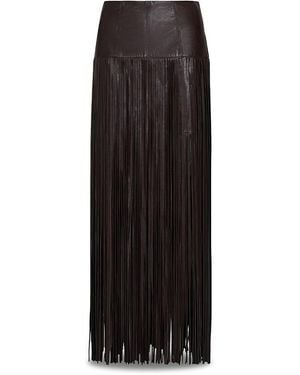 Twp Tangled Up + Leather Fringe Maxi Skirt - Black