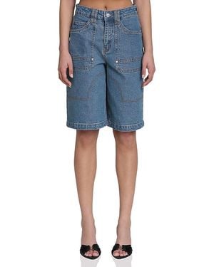 Avec Les Filles Denim Wide Leg Carpenter Cargo Shorts - Blue