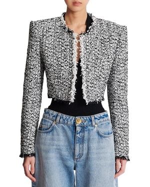Balmain Cropped Tweed Jacket - Black