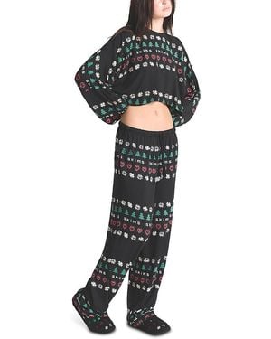 Skims Cropped Top & Drawstring Trousers Pyjama Set - Black