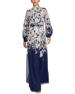 Sachin & Babi Valeria Mock Neck A Line Gown - Blue