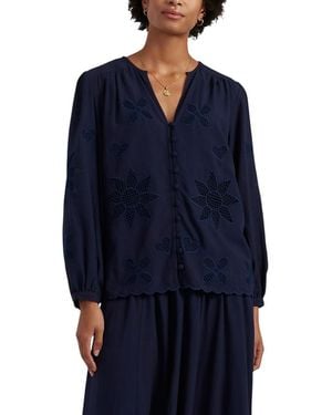 Chinti & Parker Linen-Blend Broderie Blouse - Blue