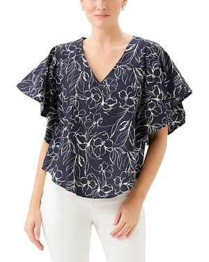 Karen Kane Flutter Sleeve Top - Blue