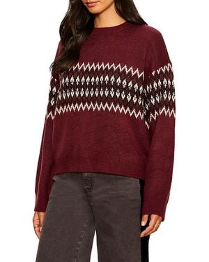 Sanctuary Argyle Crewneck Pullover Sweater - Red