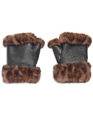 Jocelyn Faux Fur Fingerless Gloves - Brown