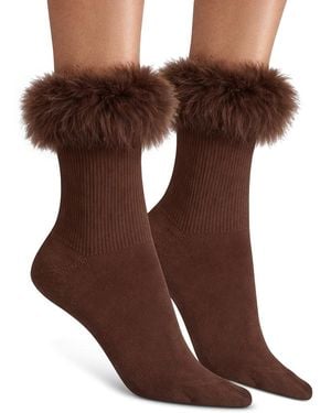 High Heel Jungle Frou Frou Faux Fur Trim Socks - Brown